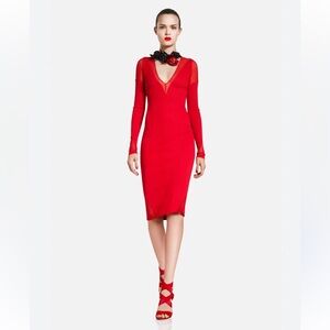 Donna Karan Elegant Red body cone sheer detail all Dress with Embellishments  10